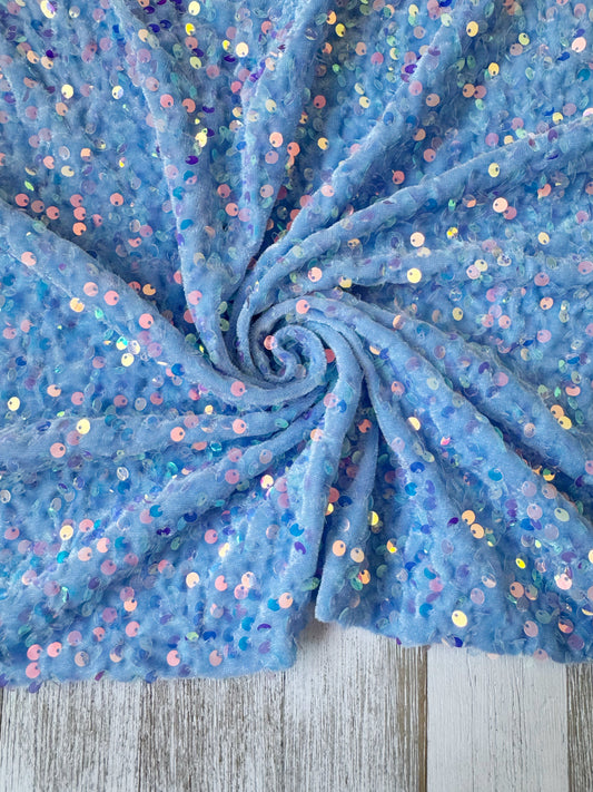 Sky blue velvet sequin
